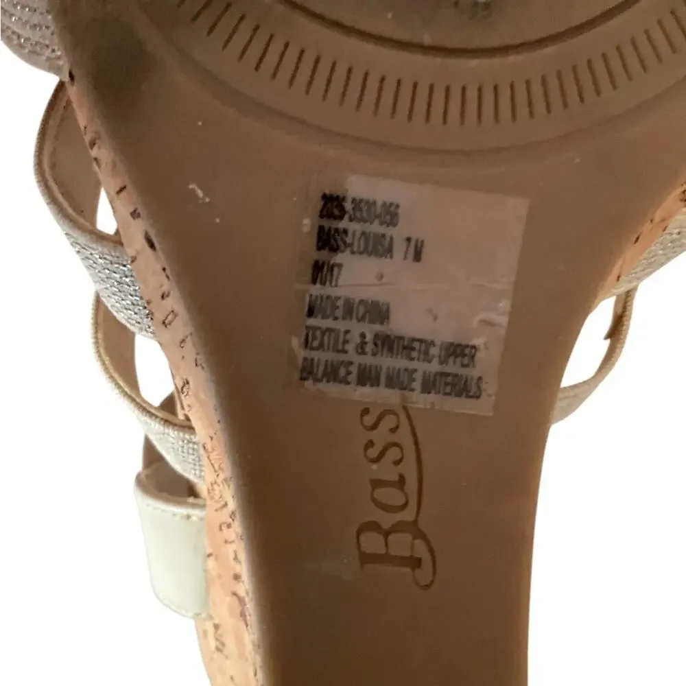 Bass Women's Cream Wedge Shimmery Sandals Size 7